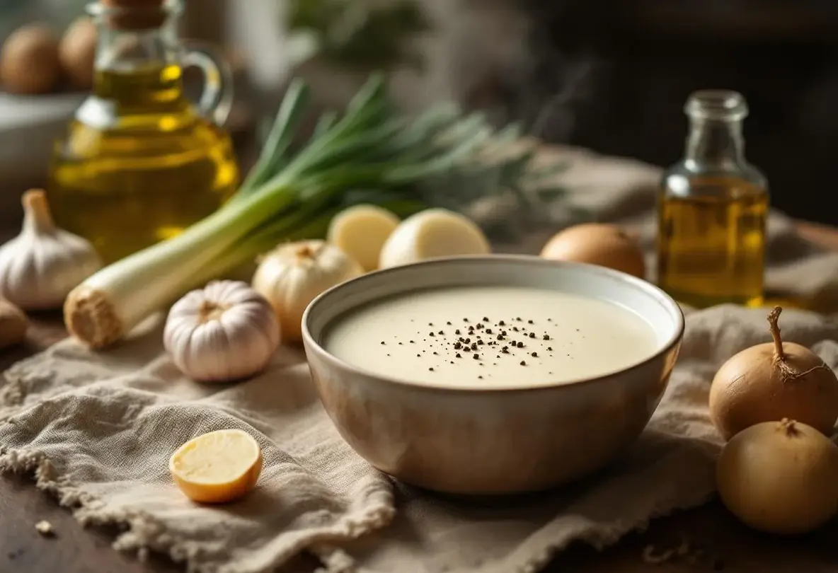 Une de mes soupes préférées : un velouté blanc ultra fondant, plein de goût et bon pour la santé